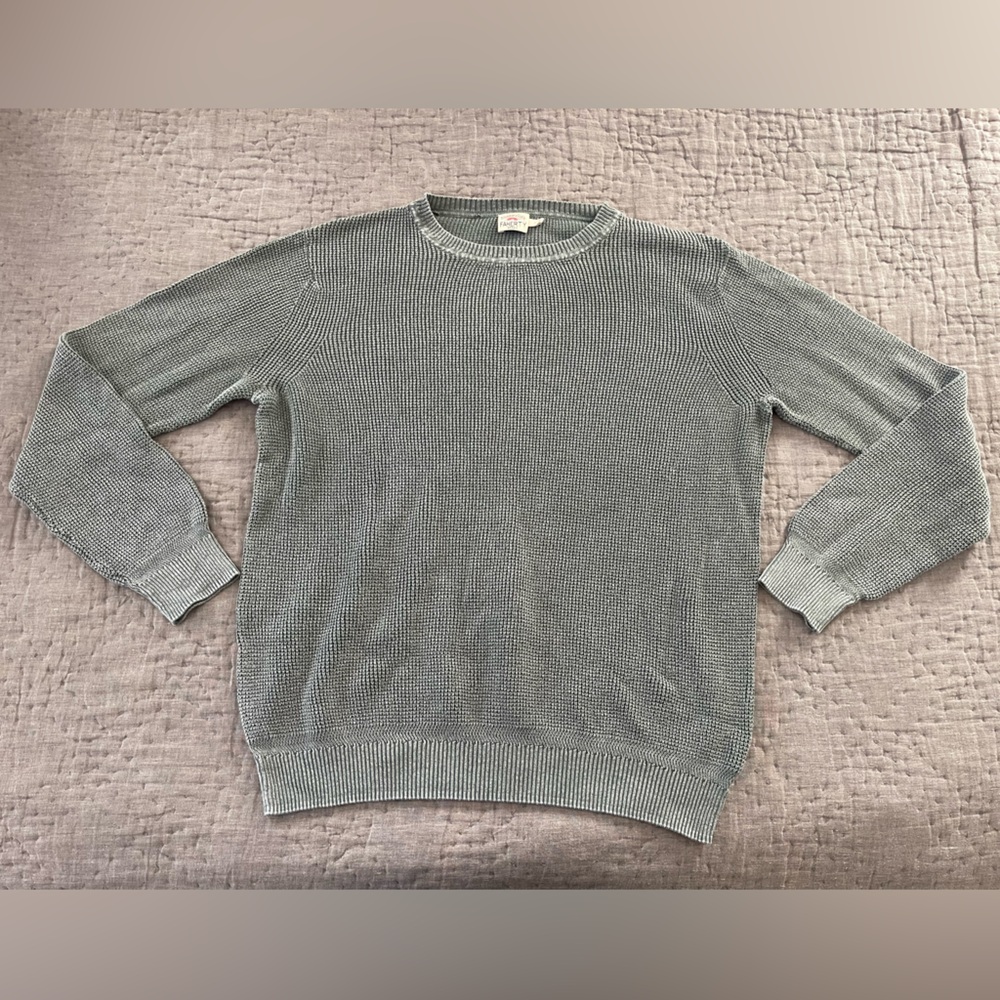Faherty Sunwashed Crewneck Sweater Mountain Olive Organic Cotton Large Vtg Wash